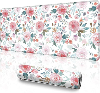 XXL Gaming Mouse Pad (47.2 x 23.6 Inch), Giant Floral Desk Blotter for Full Coverage, Watercolor Rose Garden Pattern, Anti-Slip Table Cover, Premium Soft Laptop Protector