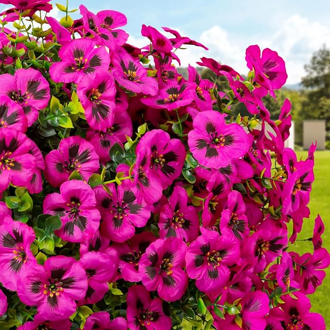 Artificial Flowers, 24 Bundles, Decorative Bouquets for Home, Wedding, Garden, Office Decor (Fuchsia)