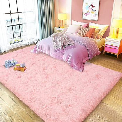 Ultra Fluffy Rug for Living Room Bedroom, 5x7 Fuzzy Large Area Rug for Living Room, Plush Soft Shag Carpet for Girl Boy Kids, Non Slip Rug Modern Indoor Home Decor Aesthetic, Pink