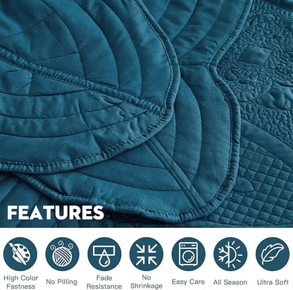 Oversized Bedspread - Queen Size Bedding Cover - Modern & Contemporary Coverlet Set, Real Stitching, Reversible, Lightweight, 4 Piece, Blue