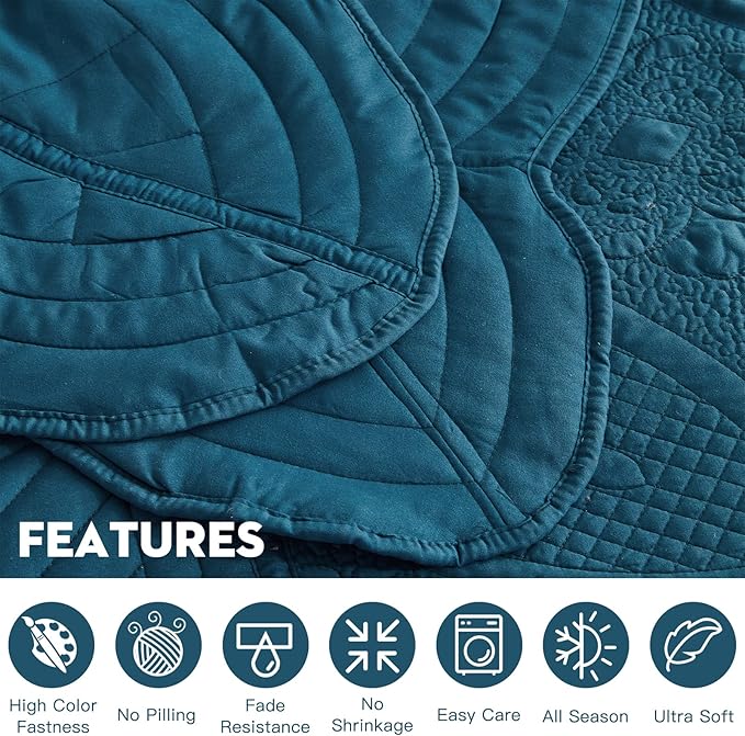 Oversized Bedspread - King Size Bedding Cover - Modern & Contemporary Coverlet Set, Real Stitching, Reversible, Lightweight, 5 Piece, Blue