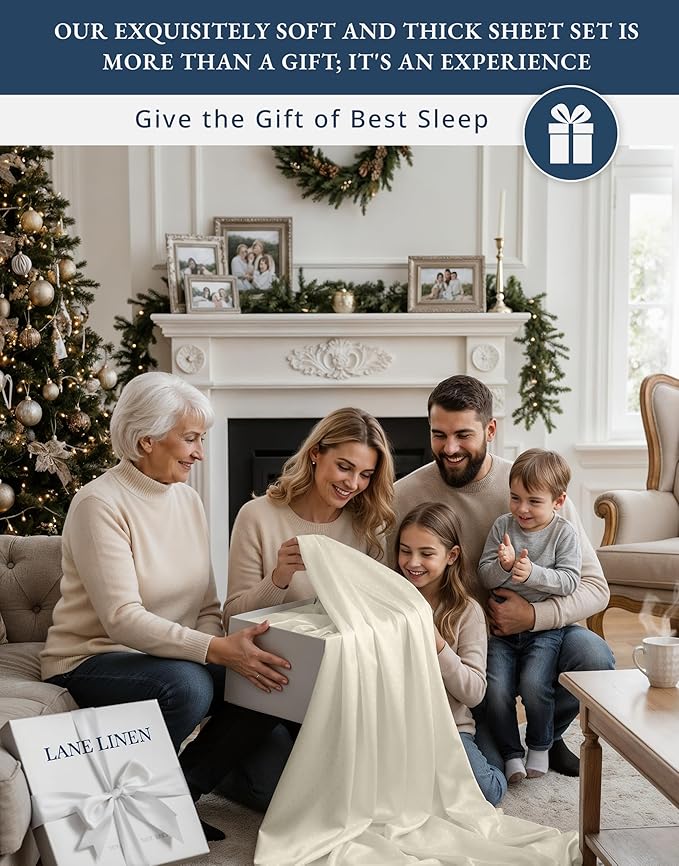 LANE LINEN 100% Egyptian Cotton Full Size Sheets, No Pill Cooling Sheets Full, Soft & Comfy Sateen Weave for Silky Smooth Finish, Available in Variety of Colors Jaquard Swiss Dot - Ivory