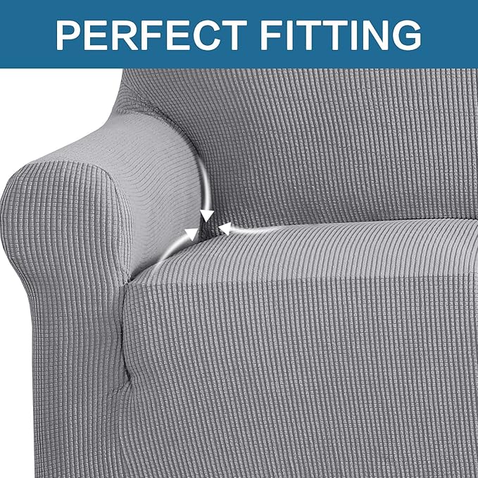 H.VERSAILTEX High Stretch Armchair Cover 1-Piece Rich Jacquard Chair Covers for for Kids Living Room Spandex Fabric Sofa Couch Cover for Dogs Machine Washable (Armchair 31"-40" Dove)