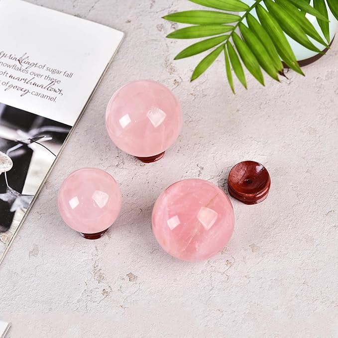 JIC Gem Natural Pink Rose Quartz Ball Sphere with Base,Class 1，10-11cm