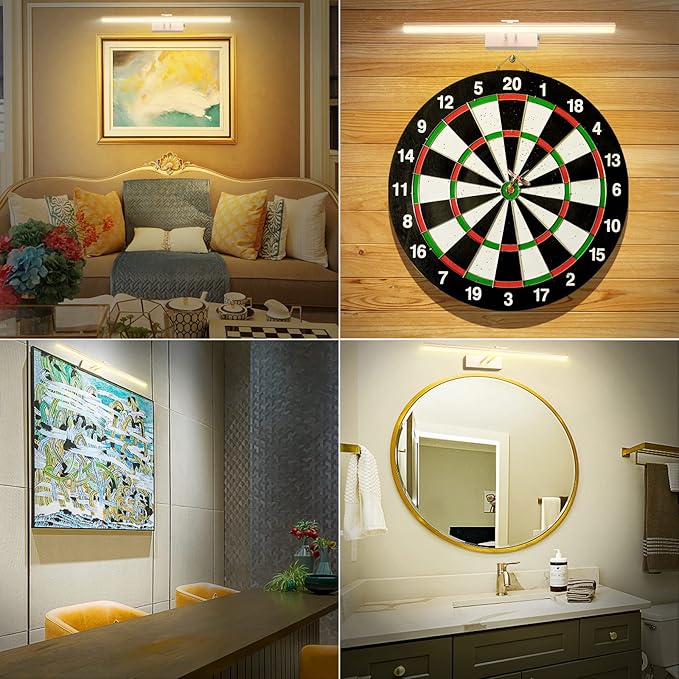 FUNCHDAY Picture Light,Battery Art Lights for Wall,Wireless Remote Painting Light with Timer and Dimmable,16”Metal Display Lighting for Artwork,Portrait,Gallery-Rosegold
