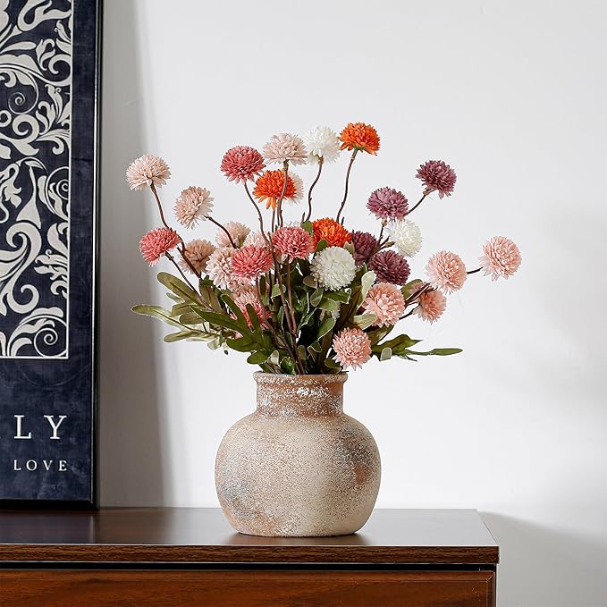 White Ceramic Rustic Flower Vase, 5.83 Inch Pottery Modern Vase for Shelf, Tabletop, Vintage Farmhouse Home Decor for Coffee Table, Living Room, Mantle, Fireplace, Entryway