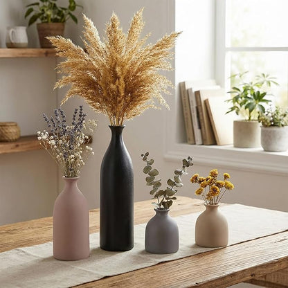 Dandat Ceramic Vase Set of 4, Modern Decorative Ceramic Vases Rustic Pottery Centerpiece Table Decor for Farmhouse Bouquet Pampas Grass Dried Fresh Flowers, Living Room, Kitchen, Bedroom(Brown)