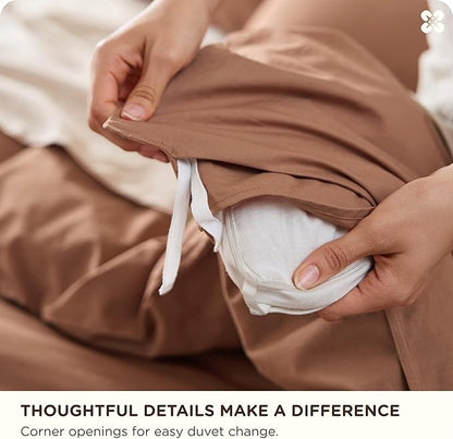 Bedsure Cotton Duvet Cover Queen - Luxury Slub Weave 100% Cotton Duvet Cover with a Linen Like Textured, Easy Change Durable Bedding, Mocha Mousse, 90" x 90"