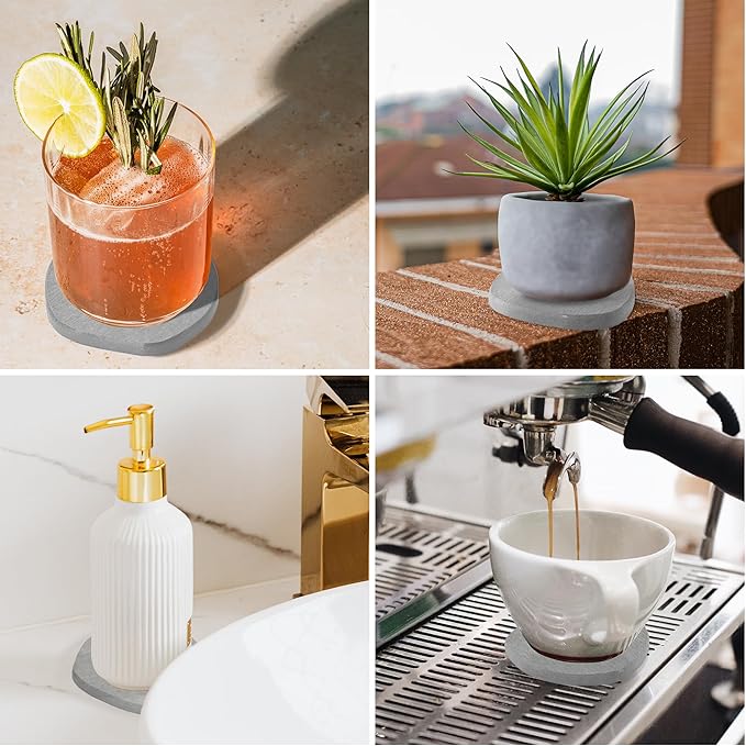 Diatomaceous Earth Coasters Set of 6 for Drinks, Moisture Water Absorbent Stone Coasters for Table Desk at Work, Water Absorbing Instant Drying Diatomite, Modern Light Grey