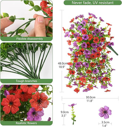INQCMY 2Pcs Artificial Fake Hanging Flowers for Outdoors UV Resistant Artificial Plants for Spring Summer Decor Look Real Faux Flowers for Outside Home Planter Porch Patio Decor