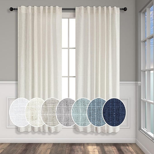 Pitalk Cream Curtains 78 Inches Long for Sliding Glass Door 2 Panels Set Rod Pocket Modern Farmhouse Semi Sheer Natural Linen Drapes Ivory Colored Curtain for Living Room Pinch Pleated Look 78 Length