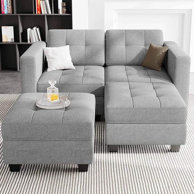 Belffin Modular Sectional Sofa with Storage Ottoman Modern Fabric L Shaped Couch with Chaise for Small Spaces Light Grey