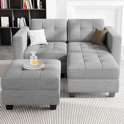 Belffin Modular Sectional Sofa with Storage Ottoman Modern Fabric L Shaped Couch with Chaise for Small Spaces Light Grey