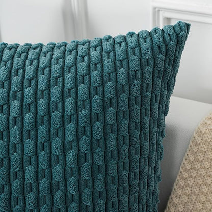 Kevin Textile Euro Sham Pillow Covers 28x28 Inch 2 Packs Soft Boho Striped Corduroy Decorative Throw Pillows for Living Room Couch Bed Sofa Rustic Farmhouse Home Decor 71x71cm Teal Blue