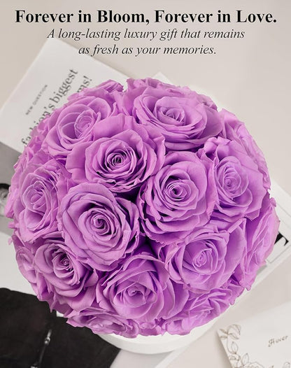 Preserved Roses Dome in a Box, Forever Real Roses Decor, Eternal Flowers for Delivery Prime, Best Gifts Birthday, Wedding, Anniversary, Mother's Day, Christmas for Her, 18-Pieces (Light Purple)
