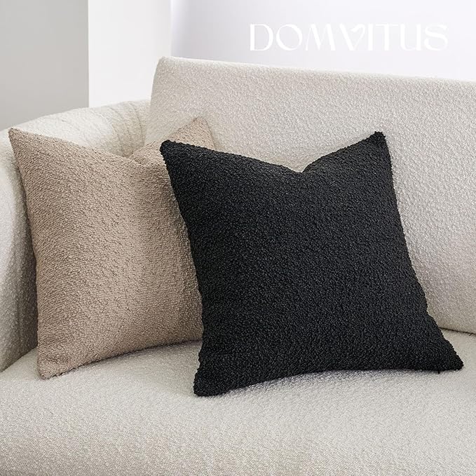 DOMVITUS Boucle Pillow Covers 20x20, Black Decorative Couch Pillows for Living Room, Throw Pillow Covers for Bedroom Chair Sofa Accent Couch Pillows Soft Cushion Case, 1PC