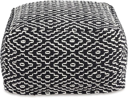 Signature Design by Ashley Jasett Casual Handwoven Geometric Pouf, Black & White