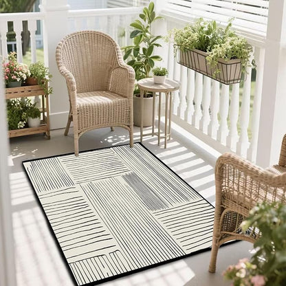 Area Rug 3.3x5 Feet Abstract Lines, Non-Slip Comfort Floor Mat Washable Rug Modern High Traffic Durable for Living Room, Bedroom, Home Office (Black White)
