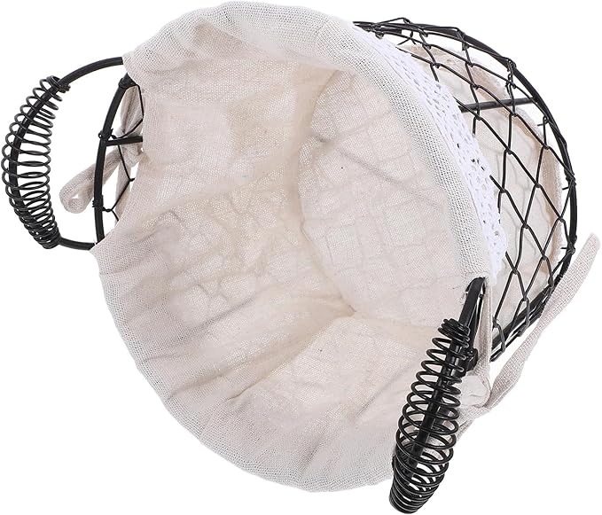 Wire Basket with Handle and Fabric Liner, Rustic Metal Storage Basket for Fruit, Bread, and Wedding Flower Girl, Multi-purpose Home and Kitchen Organizer