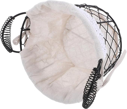 Wire Basket with Handle and Fabric Liner, Rustic Metal Storage Basket for Fruit, Bread, and Wedding Flower Girl, Multi-purpose Home and Kitchen Organizer