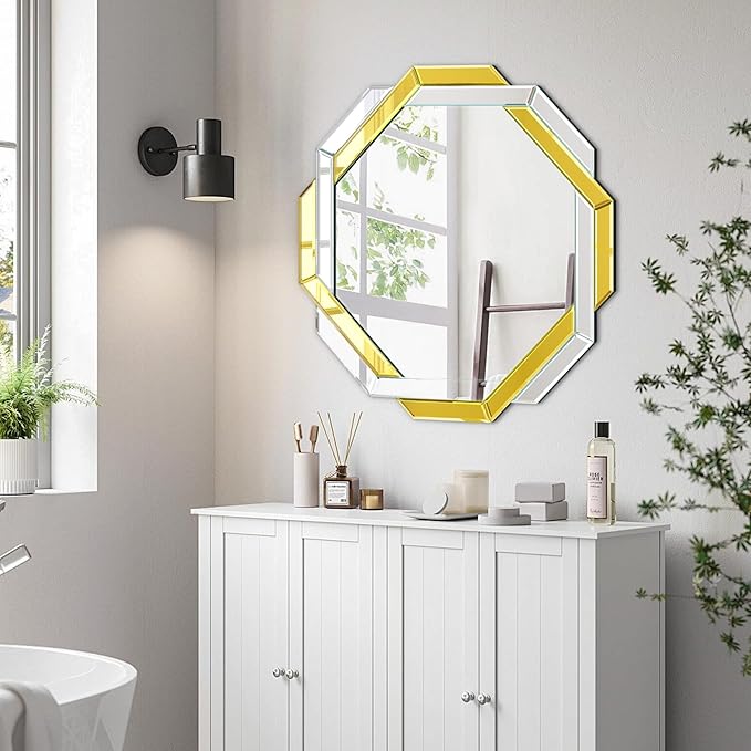 Bathroom Mirror Gold - 30”X30” Wall Mirrors Decorative, Beveled Edge Frameless Mirror for Wall Bathroom, Vanity Room, Bedroom, Living Room and Enterway