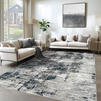 6x9 Area Rugs for Living Room, Washable Modern Abstract Large Area Rug Neutral Soft Non Slip Kids Rug Stain Resistant Indoor Carpet for Bedroom Nursery Dining Room Playroom Office(BlackGrey, 6'x9')