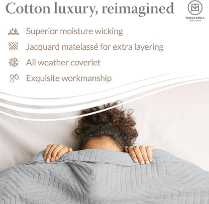 Threadmill Luxury Cotton Blankets for King Size Bed | All-Season Cozy 100% Cotton Blanket | Aster Jacquard Soft & Lightweight Coverlet fits California King Size Bed, 104x92 | Scottish Grey