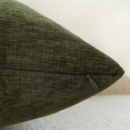 Sage Green Chenille Decorative Couch Throw Pillow Covers, Soft Cushion Cases for Home Livingroom Sofa Décor, Pack of 2, 14 x 14 Inches