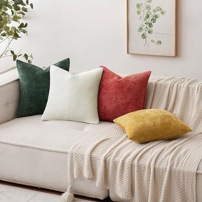 MIULEE Pack of 2 Christmas Red Couch Throw Pillow Covers 18x18 Inch Modern Boho Accent Decorative Pillow Covers Soft Chenille Farmhouse Cushion Covers for Home Decor Bed Sofa Living Room