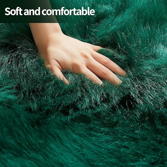 Green Faux Fur Sheepskin Area Rug for Living Room Bedroom, 6 x 6 Feet Ultra Soft Shaggy Fuzzy Furry Carpet Chair Throw Large Rugs for Kids, Girls, Nursery Room Decor Dorms