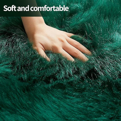 Green Samll Faux Fur Sheepskin Area Rug for Living Room Bedroom, 2 x 3 Feet Ultra Soft Shaggy Fuzzy Furry Carpet Chair Throw Rugs for Kids, Girls, Nursery Room Decor Dorms