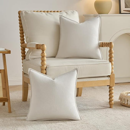 FUTEI Cream White Chenille Throw Pillow Covers 20x20 Inch Set of 2,Edges Double-Stitched Cushion Cases,Modern Home Decor for Couch Living Room