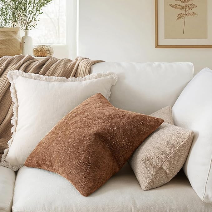 MIULEE Pack of 2 Decorative Throw Pillow Covers Soft Chenille Throw Pillows Solid Neutral Farmhouse Textured Cushion Covers Morden Home Decor for Couch Sofa Bedroom Living Room 22x22 Inch,Dark Brown