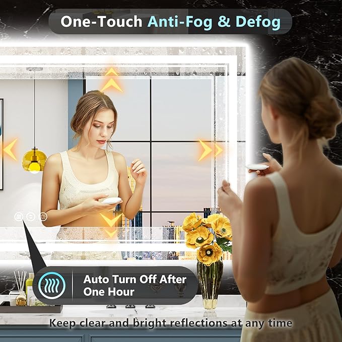 96x36 Inch LED Bathroom Mirror with Lights, Backlit & Front Lit, Anti-Fog Lighted Vanity Mirrors for Bathroom Wall, Dimmable, 3 Color Temperatures, Memory, Shatter-Proof, HD Tempered Glass
