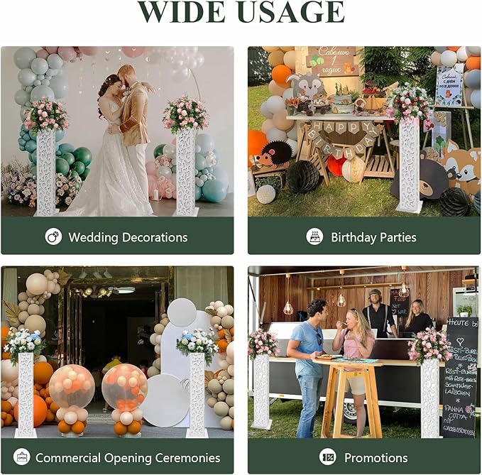 8pcs Roman Columns Wedding Flower Vases with LED Lights Elegant Greek Column Statue Flower Stand for Wedding Event Party Decorative
