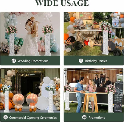 8pcs Roman Columns Wedding Flower Vases with LED Lights Elegant Greek Column Statue Flower Stand for Wedding Event Party Decorative