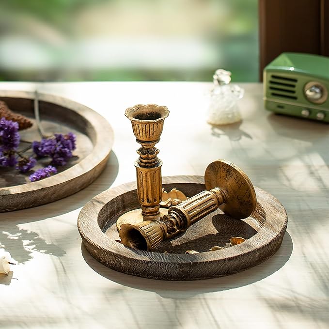 Hanobe Candle Plate Holder Tray: 7.9" Small Round Wood Decorative Candle Plate - Rustic Farmhouse CoffeeTable Decor - Tealight Pillar Trays for Easter Saint Patrick's Day Home Decor