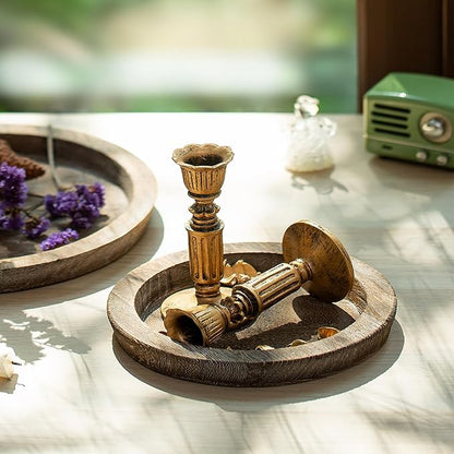 Hanobe Candle Plate Holder Tray: 7.9" Small Round Wood Decorative Candle Plate - Rustic Farmhouse CoffeeTable Decor - Tealight Pillar Trays for Easter Saint Patrick's Day Home Decor