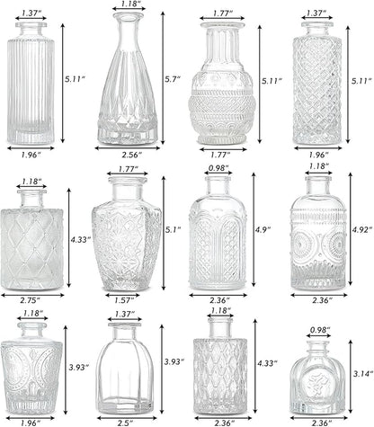 Glass Bud Vases Set of 12, Small Vases for Flowers, Clear Bud Vases in Bulk for Centerpieces Mini Vintage Vase for Rustic Home Wedding Table Decorations