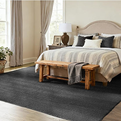 BESTSWEETIE 2x3 Washable Rug Hand-Woven Low Pile Soft Modern Farmhouse Bohemian Decor Reversible Braided Rugs with Tassels Throw Carpet for Living Room Bedroom Entryway Bathroom, Black White