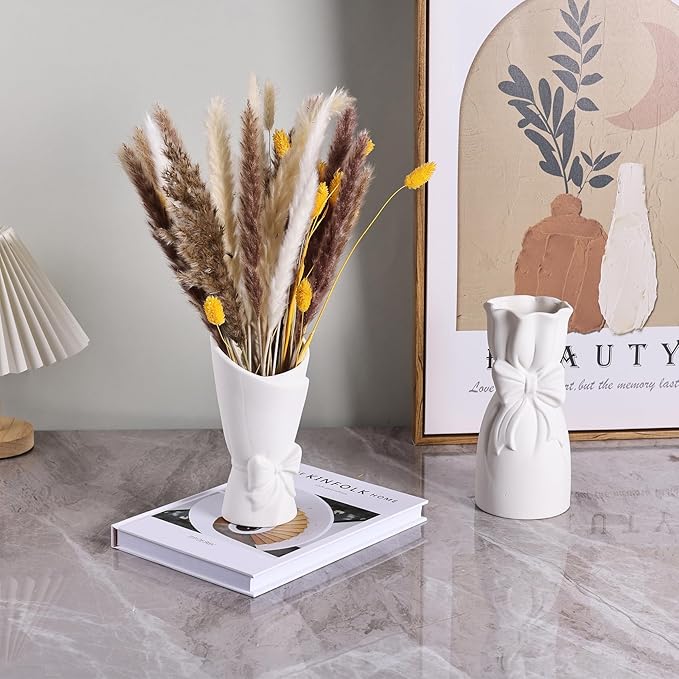 Frosted Porcelain Floral Handmade Vases,Frosted Ceramic vases,Geometric Ceramic Flower Vase for Modern Home Decoration and high-end Wedding,Matte Frosted Texture Bud Flower Vase (2pcs Set)