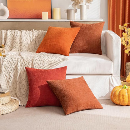 MIULEE Pack of 2 Decorative Throw Pillow Covers Soft Chenille Throw Pillows Solid Textured Cushion Covers for Couch Sofa Bedroom Living Room 20x20 Inch, Dark Rust