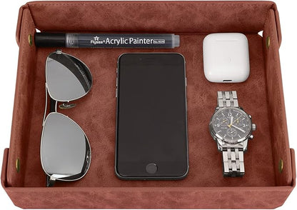 CASIRENA Father's Day Gifts Faux Leather Valet Tray Organizer for Men - Catch-All Tray for Entryway Table Key, Wallet, Watch, Coin Change, Phone, Dresser EDC Dump Jewelry, Bedside Nightstand Desk-top