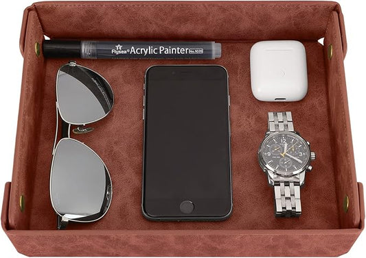 CASIRENA Father's Day Gifts Faux Leather Valet Tray Organizer for Men - Catch-All Tray for Entryway Table Key, Wallet, Watch, Coin Change, Phone, Dresser EDC Dump Jewelry, Bedside Nightstand Desk-top