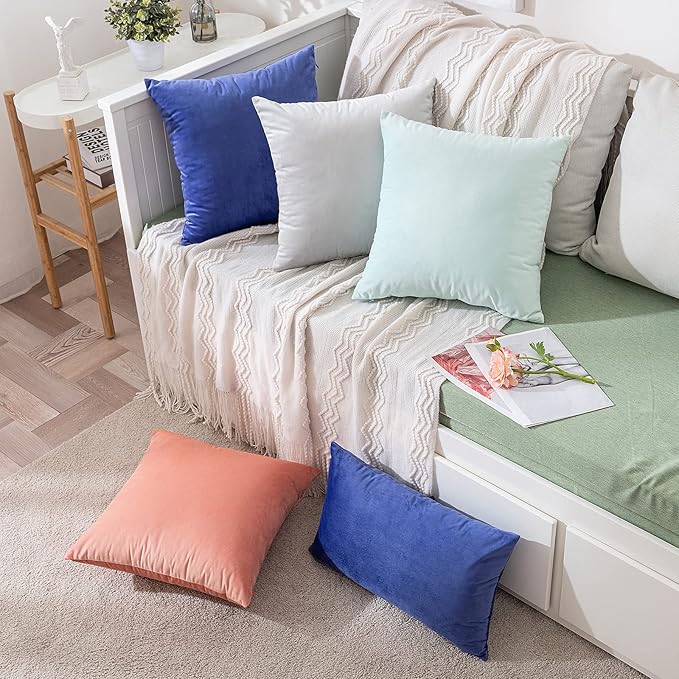 MIULEE 26x26 Inch Euro Sham Velvet Pillow Covers, Set of 2 Large Square Decorative Pillows -Greyish White Super Soft for King Bed, Sofa, Couch, Accent Chairs with Hidden Zipper