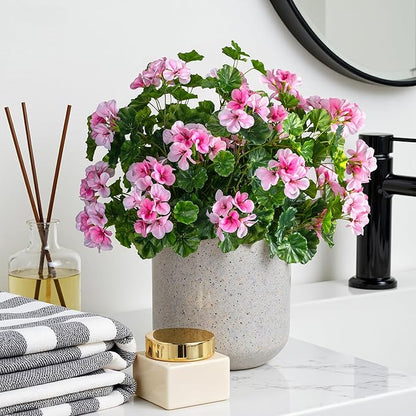 Artificial Flowers for Outdoors 17.7In Artificial Geraniums for Indoor Fake Flowers Uv Resistant Artificial Outdoor Flowers Suitable for Indoor Home Decor Outdoor Garden Decoration 8PCS (Pink)