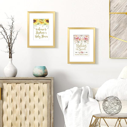 upsimples 9x12 Picture Frame Set of 5, Display Pictures 6x8 with Mat or 9 x 12 Without, Wall Gallery Photo Frames, Gold