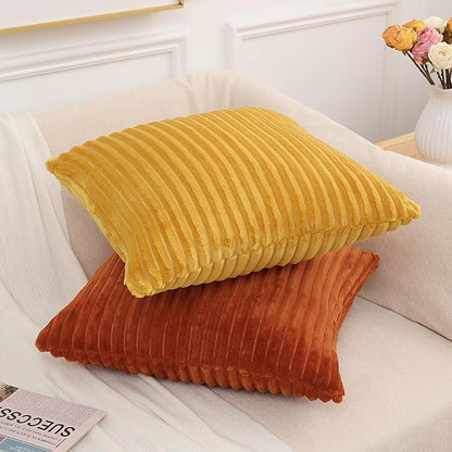 Simmore Decorative Spring Throw Pillow Covers 16x16 Set of 2, Soft Natural Plush Flannel Double-Sided Fluffy Couch Pillow Covers for Sofa Living Room, Mustard Yellow