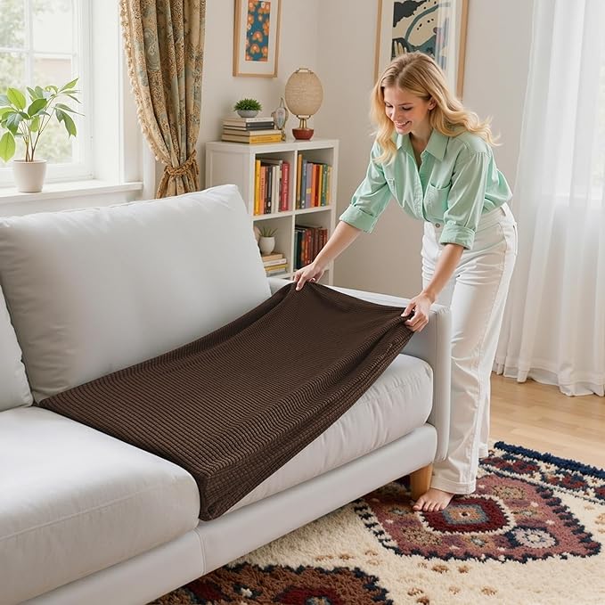 CHUN YI 2 Piece Couch Cushion Covers for Sofa Seat Slipcovers Suitable with Spandex Jacquard Washable Fabric (2 Piece Sofa Cushion Covers, Chocolate)