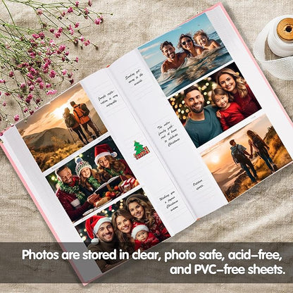 XFveiwoo Photo Album 4x6 450 Photos with Writing Space,4 x 6 Photo Book Linen Cover with Front Window, 4x6 Picture Album 450 Photos Photo Album Book for Wedding Kids Travel Family Baby Pictures, Pink